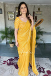 Yellow Cocktail Saree With Embroidered Blouse