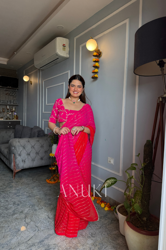 Ruhani Pink Orange Ombre Georgette Saree