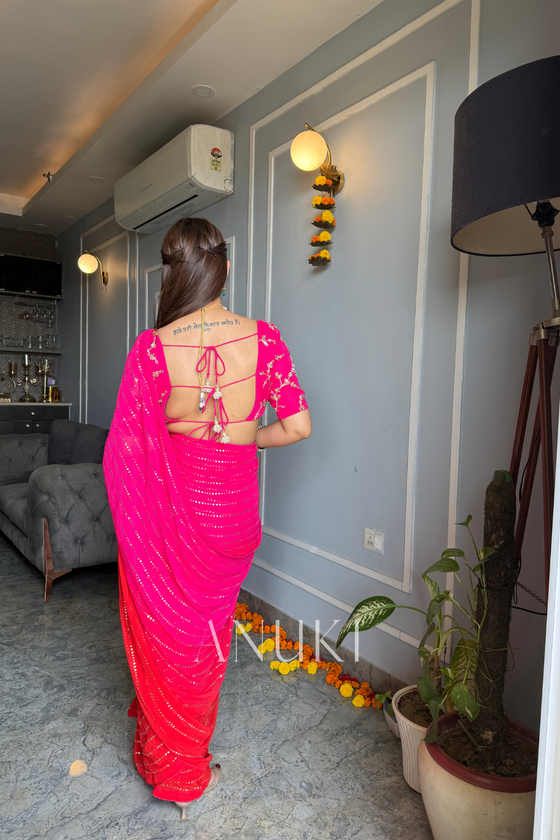 Ruhani Pink Orange Ombre Georgette Saree