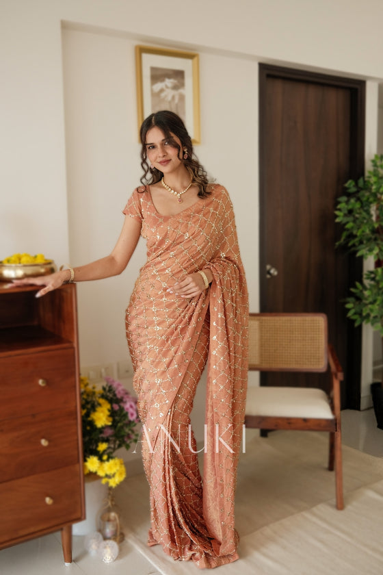Dusty Rose Tissue Silk Saree