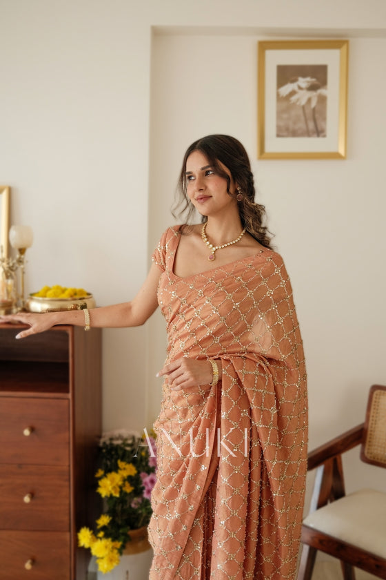 Dusty Rose Tissue Silk Saree