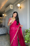 Rani Pink Patterned Sequinned Saree