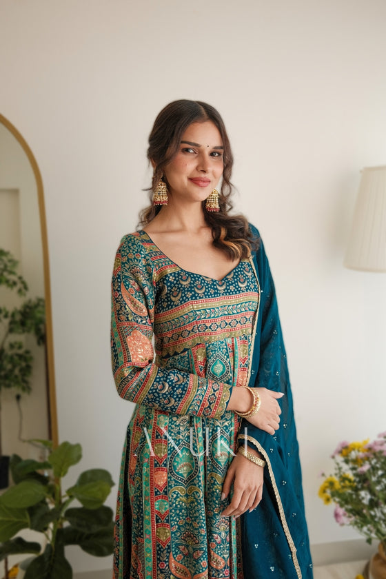 Meher Blue Silk Anarkali Set