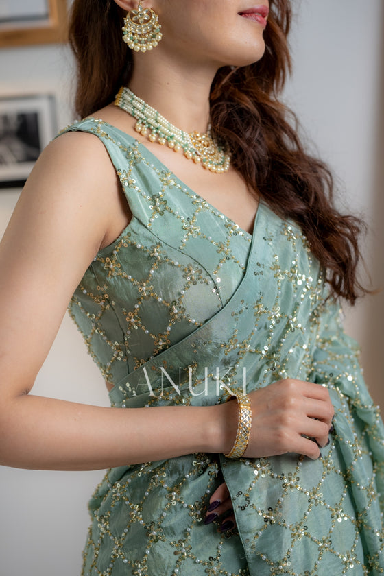 Spring Green Tissue Silk Saree