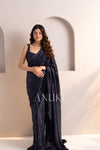 Navy Blue Embellished Sequin Saree