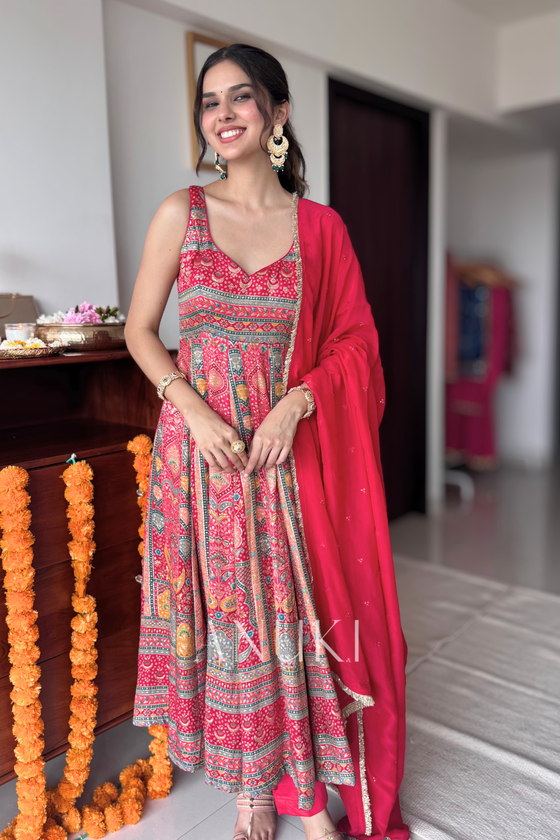 Pink Silk Anarkali Set