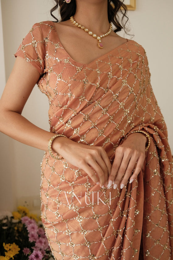 Dusty Rose Tissue Silk Saree