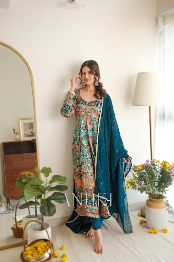 Meher Blue Silk Anarkali Set