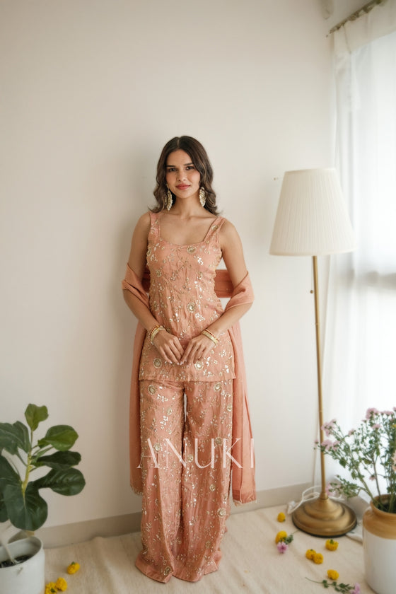 Rose Gold Tissue Sharara Set