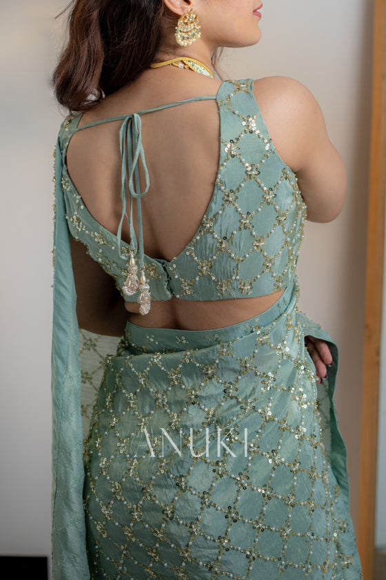 Spring Green Tissue Silk Saree