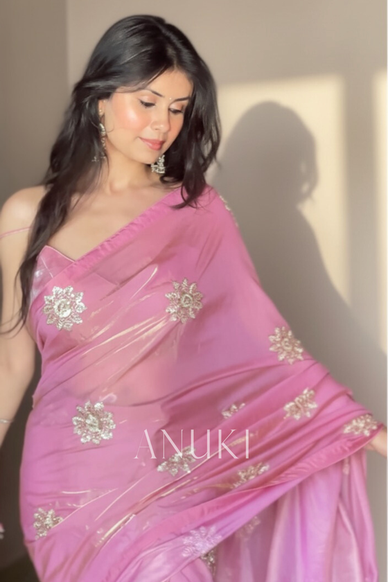 Alia Pink Tissue Saree