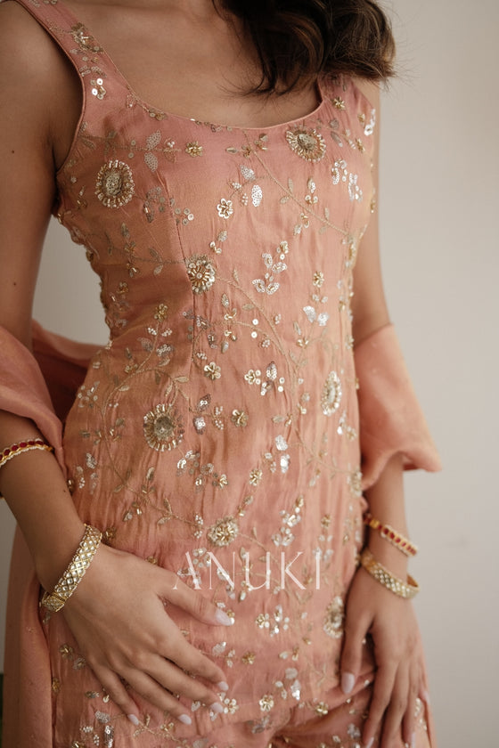 Rose Gold Tissue Sharara Set