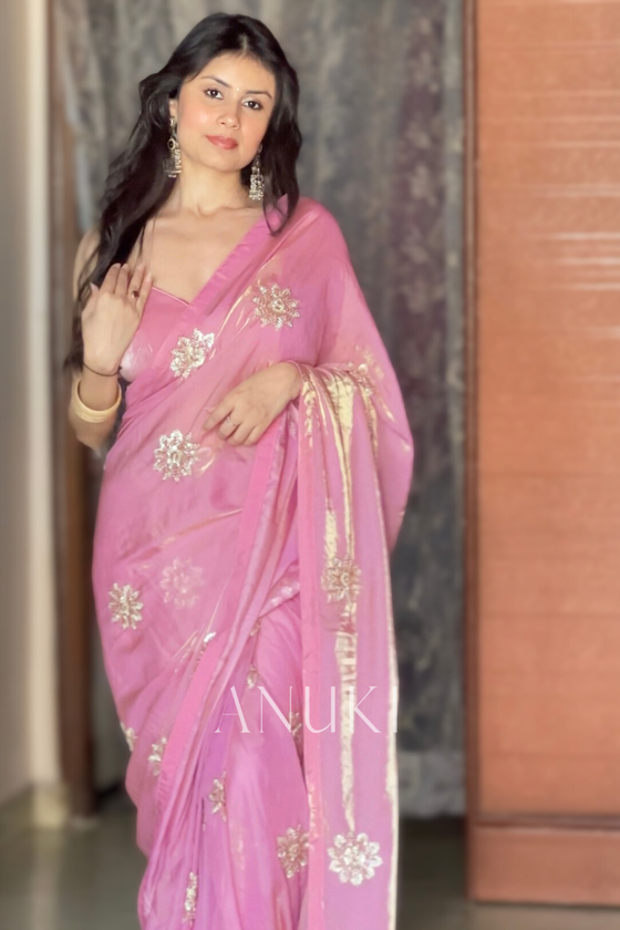 Alia Pink Tissue Saree