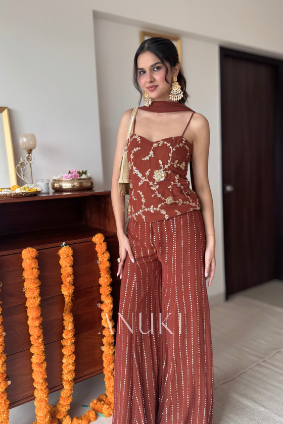 Mocha Muse Georgette Sharara Set