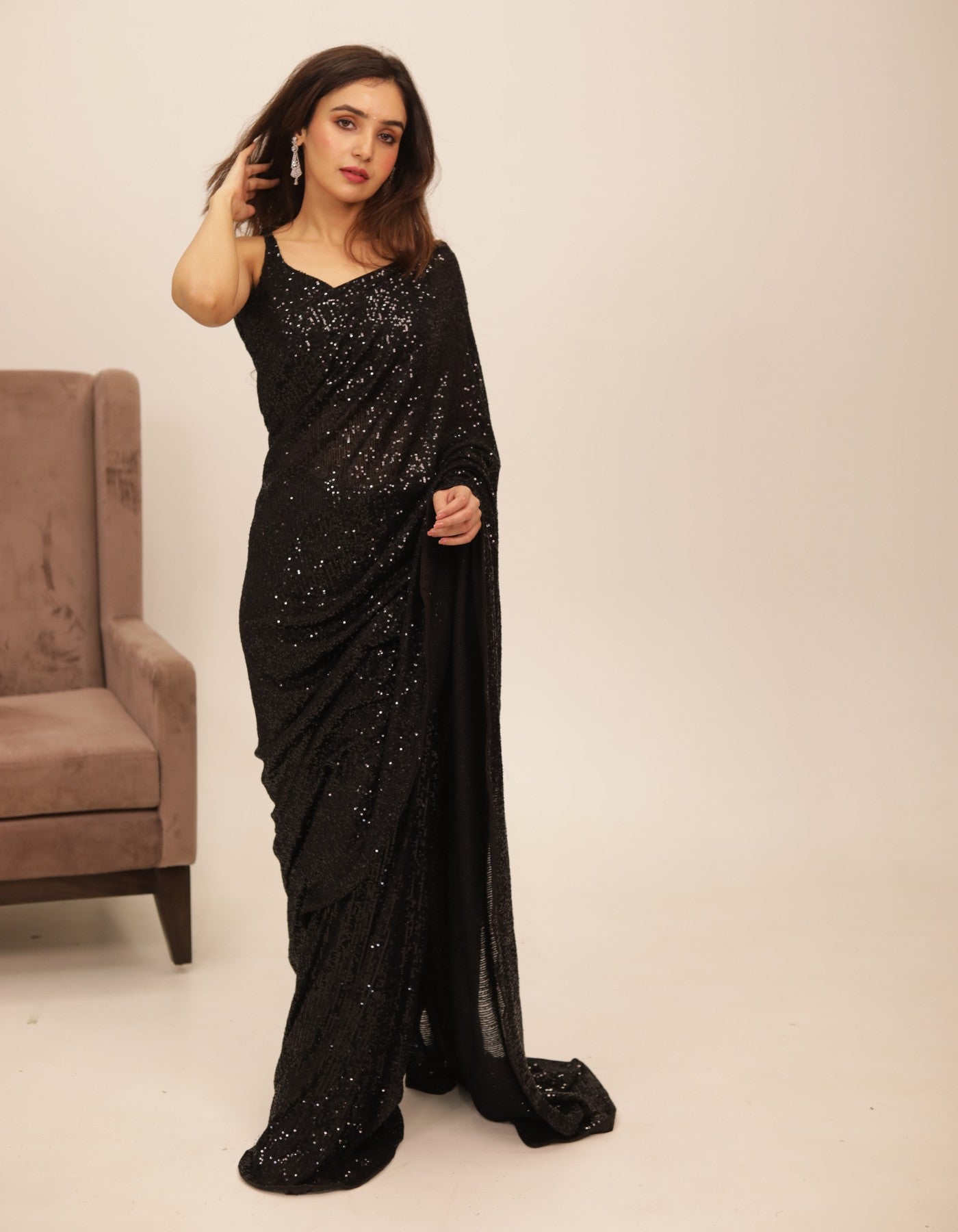 Modern Black Sarees Double Shaded Party Wear