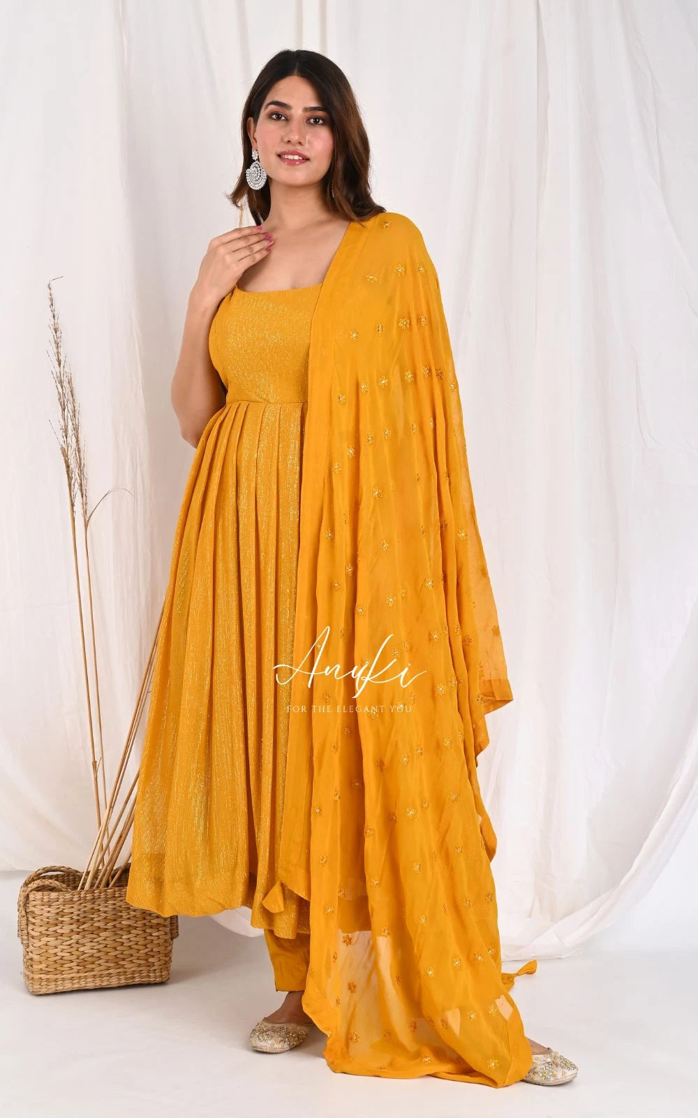 Aayah - Mustard Yellow High-Low Anarkali with Ombre Dupatta main image 0